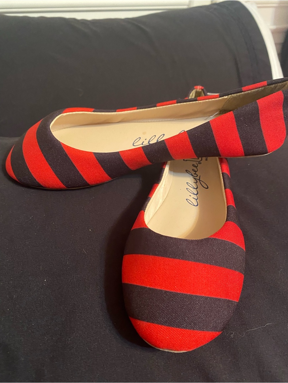 Collegiate Red and Black Striped Ballet Flats - Picture 5 of 7